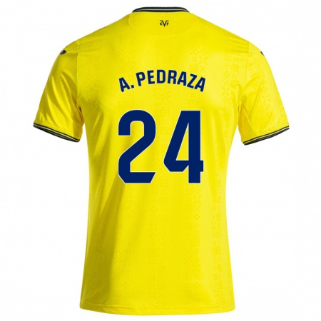 Kandiny Enfant Maillot Alfonso Pedraza #24 Jaune Noir Tenues Domicile 2024/25 T-Shirt