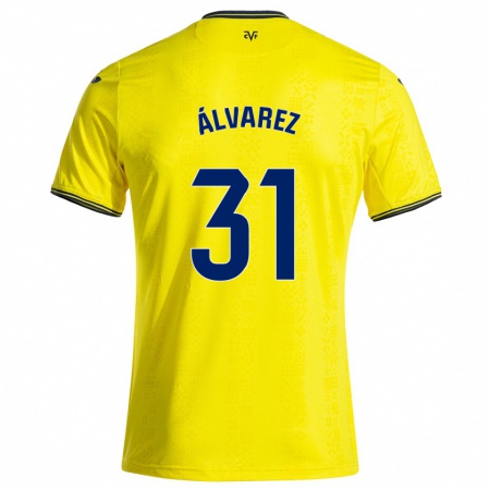 Kandiny Enfant Maillot Iker Álvarez #31 Jaune Noir Tenues Domicile 2024/25 T-Shirt