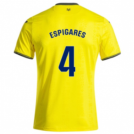 Kandiny Enfant Maillot Antonio Espigares #4 Jaune Noir Tenues Domicile 2024/25 T-Shirt