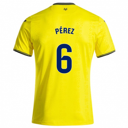 Kandiny Enfant Maillot Hugo Pérez #6 Jaune Noir Tenues Domicile 2024/25 T-Shirt