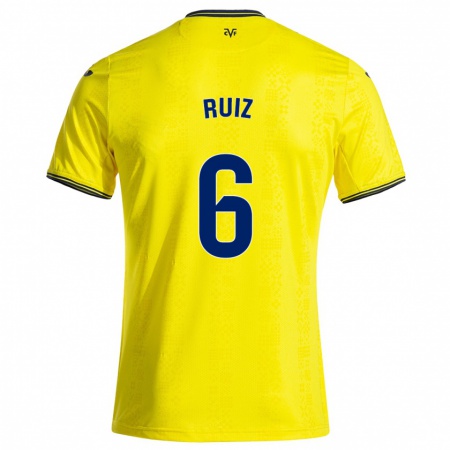 Kandiny Enfant Maillot Joan Ruiz #6 Jaune Noir Tenues Domicile 2024/25 T-Shirt