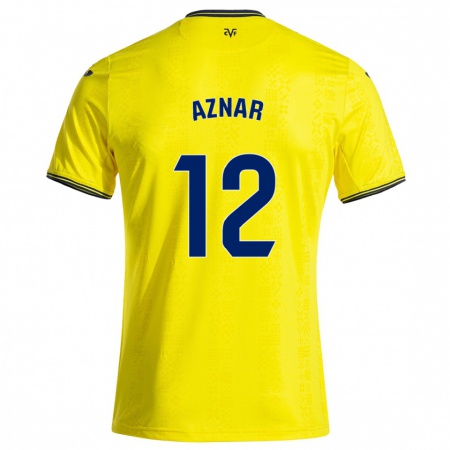 Kandiny Enfant Maillot Javi Aznar #12 Jaune Noir Tenues Domicile 2024/25 T-Shirt