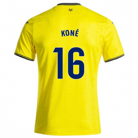 Kandiny Enfant Maillot Ayouba Koné #16 Jaune Noir Tenues Domicile 2024/25 T-Shirt