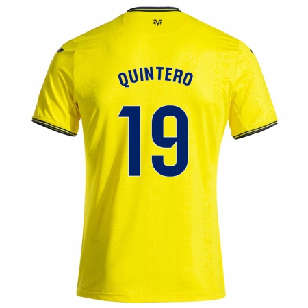 Kandiny Enfant Maillot Luis Quintero #19 Jaune Noir Tenues Domicile 2024/25 T-Shirt