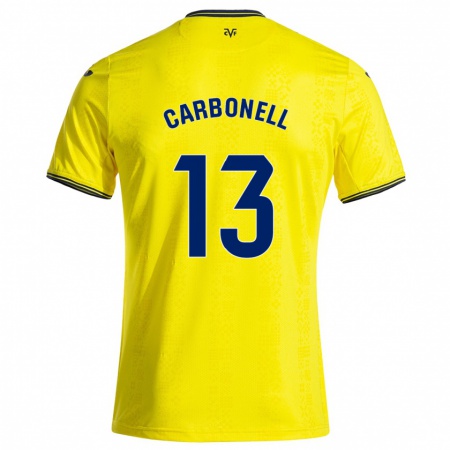 Kandiny Enfant Maillot Carmen Carbonell #13 Jaune Noir Tenues Domicile 2024/25 T-Shirt