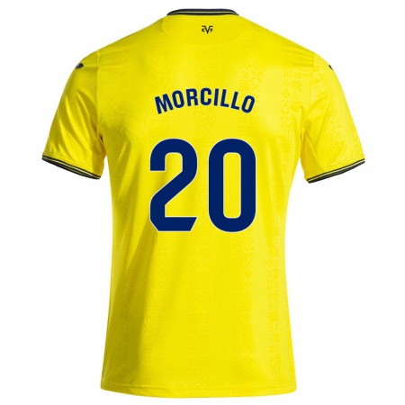 Kandiny Enfant Maillot Raquel Morcillo #20 Jaune Noir Tenues Domicile 2024/25 T-Shirt