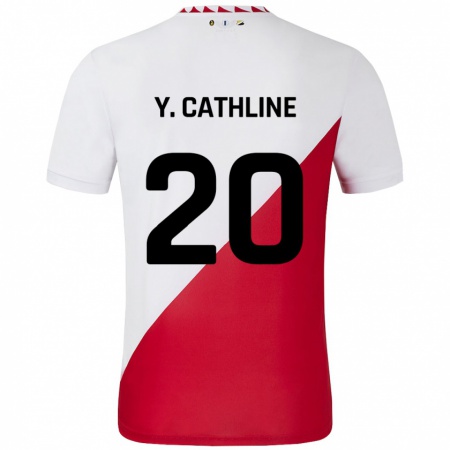 Kandiny Enfant Maillot Yoann Cathline #20 Blanc Rouge Tenues Domicile 2024/25 T-Shirt