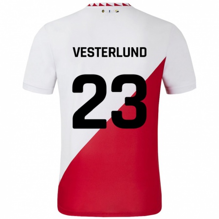 Kandiny Enfant Maillot Niklas Vesterlund #23 Blanc Rouge Tenues Domicile 2024/25 T-Shirt