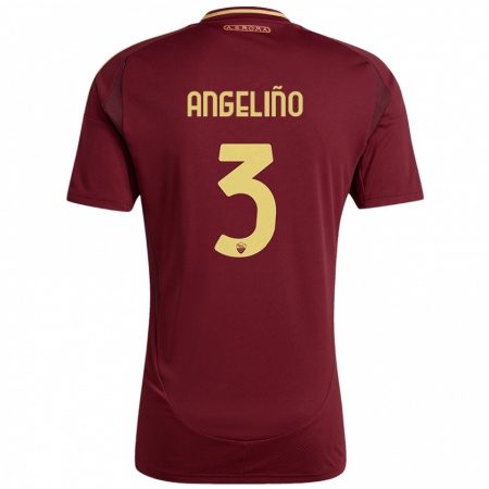 Kandiny Enfant Maillot Angeliño #3 Rouge Brun Or Tenues Domicile 2024/25 T-Shirt