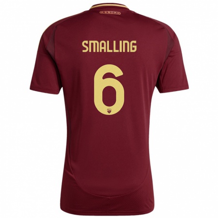 Kandiny Enfant Maillot Chris Smalling #6 Rouge Brun Or Tenues Domicile 2024/25 T-Shirt