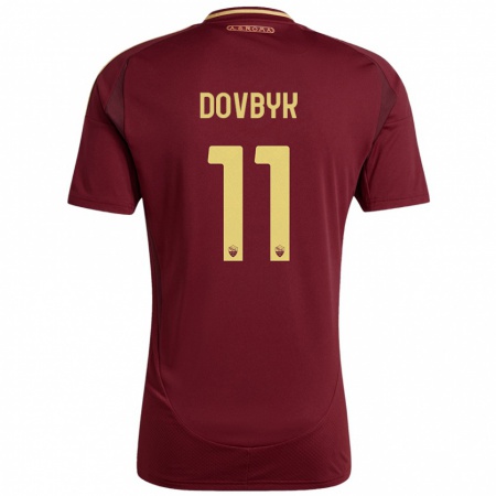 Kandiny Enfant Maillot Artem Dovbyk #11 Rouge Brun Or Tenues Domicile 2024/25 T-Shirt