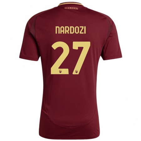 Kandiny Enfant Maillot Manuel Nardozi #27 Rouge Brun Or Tenues Domicile 2024/25 T-Shirt