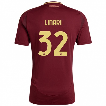 Kandiny Enfant Maillot Elena Linari #32 Rouge Brun Or Tenues Domicile 2024/25 T-Shirt