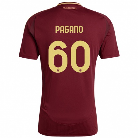 Kandiny Enfant Maillot Riccardo Pagano #60 Rouge Brun Or Tenues Domicile 2024/25 T-Shirt