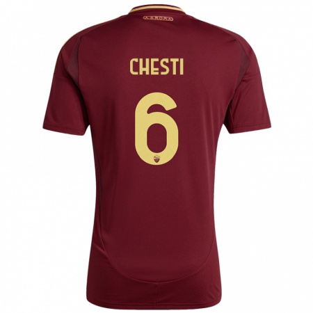 Kandiny Enfant Maillot Francesco Chesti #6 Rouge Brun Or Tenues Domicile 2024/25 T-Shirt