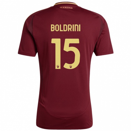 Kandiny Enfant Maillot Mattia Boldrini #15 Rouge Brun Or Tenues Domicile 2024/25 T-Shirt