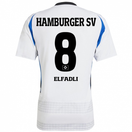 Kandiny Enfant Maillot Daniel Elfadli #8 Blanc Bleu Tenues Domicile 2024/25 T-Shirt