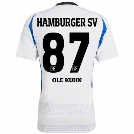 Kandiny Enfant Maillot Niklas Ole Kühn #87 Blanc Bleu Tenues Domicile 2024/25 T-Shirt