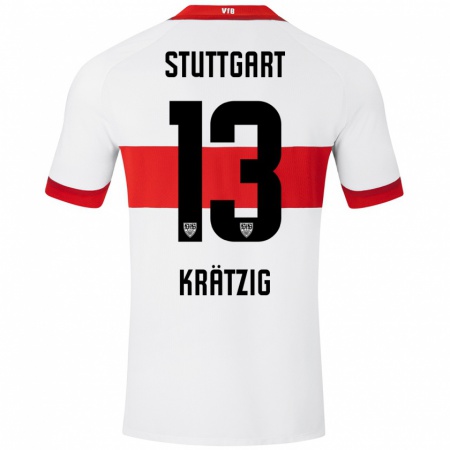 Kandiny Enfant Maillot Frans Krätzig #13 Blanc Rouge Tenues Domicile 2024/25 T-Shirt