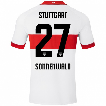 Kandiny Enfant Maillot Lukas Sonnenwald #27 Blanc Rouge Tenues Domicile 2024/25 T-Shirt