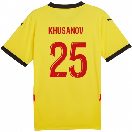 Kandiny Enfant Maillot Abdukodir Khusanov #25 Jaune Rouge Tenues Domicile 2024/25 T-Shirt