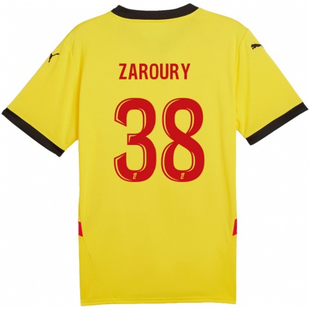 Kandiny Enfant Maillot Anass Zaroury #38 Jaune Rouge Tenues Domicile 2024/25 T-Shirt