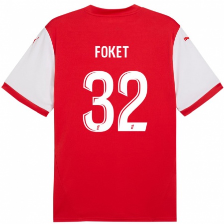 Kandiny Enfant Maillot Thomas Foket #32 Rouge Blanc Tenues Domicile 2024/25 T-Shirt