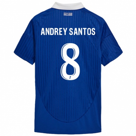 Kandiny Enfant Maillot Andrey Santos #8 Bleu Blanc Tenues Domicile 2024/25 T-Shirt