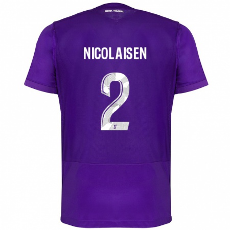 Kandiny Enfant Maillot Rasmus Nicolaisen #2 Violet Blanc Tenues Domicile 2024/25 T-Shirt