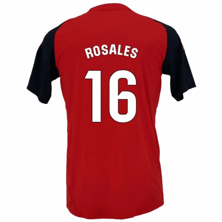 Kandiny Enfant Maillot Diego Rosales #16 Rouge Noir Tenues Domicile 2024/25 T-Shirt