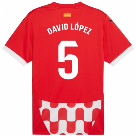 Kandiny Enfant Maillot David López #5 Rouge Blanc Tenues Domicile 2024/25 T-Shirt