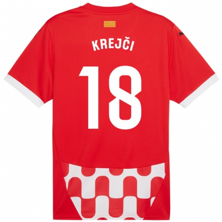 Kandiny Enfant Maillot Ladislav Krejci #18 Rouge Blanc Tenues Domicile 2024/25 T-Shirt