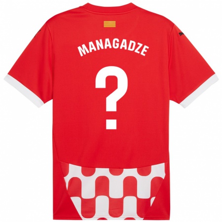 Kandiny Enfant Maillot Luka Managadze #0 Rouge Blanc Tenues Domicile 2024/25 T-Shirt