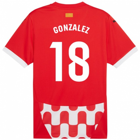 Kandiny Enfant Maillot Gerard González #18 Rouge Blanc Tenues Domicile 2024/25 T-Shirt