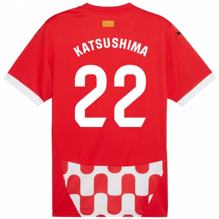 Kandiny Enfant Maillot Shinnosuke Katsushima #22 Rouge Blanc Tenues Domicile 2024/25 T-Shirt