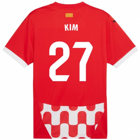 Kandiny Enfant Maillot Min-Su Kim #27 Rouge Blanc Tenues Domicile 2024/25 T-Shirt