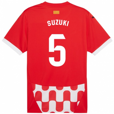 Kandiny Enfant Maillot Wadi Ibrahim Suzuki #5 Rouge Blanc Tenues Domicile 2024/25 T-Shirt