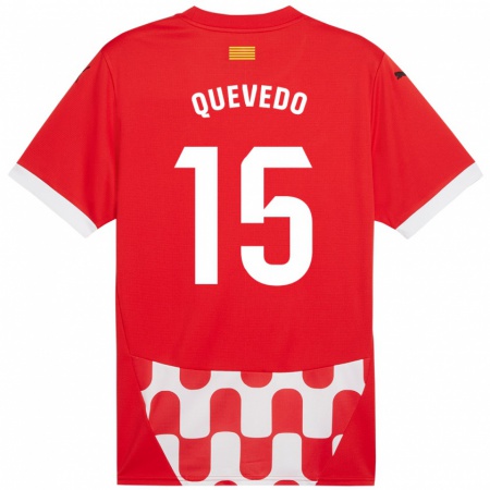 Kandiny Enfant Maillot Erik Quevedo #15 Rouge Blanc Tenues Domicile 2024/25 T-Shirt