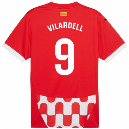 Kandiny Enfant Maillot Júlia Vilardell #9 Rouge Blanc Tenues Domicile 2024/25 T-Shirt