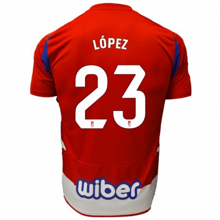 Kandiny Enfant Maillot Diego López #23 Rouge Blanc Bleu Tenues Domicile 2024/25 T-Shirt