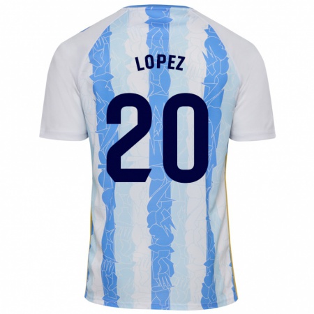 Kandiny Enfant Maillot Adri López #20 Blanc Bleu Tenues Domicile 2024/25 T-Shirt