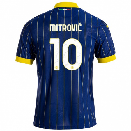 Kandiny Enfant Maillot Stefan Mitrović #10 Bleu Jaune Tenues Domicile 2024/25 T-Shirt