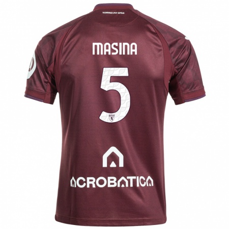 Kandiny Enfant Maillot Adam Masina #5 Bordeaux Blanc Tenues Domicile 2024/25 T-Shirt