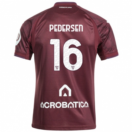 Kandiny Enfant Maillot Marcus Pedersen #16 Bordeaux Blanc Tenues Domicile 2024/25 T-Shirt