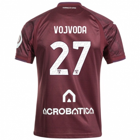 Kandiny Enfant Maillot Mërgim Vojvoda #27 Bordeaux Blanc Tenues Domicile 2024/25 T-Shirt