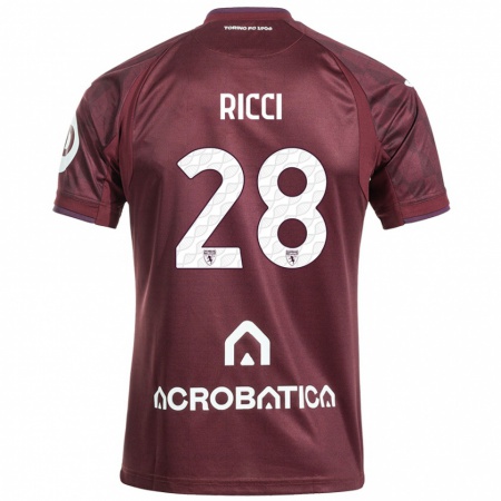 Kandiny Enfant Maillot Samuele Ricci #28 Bordeaux Blanc Tenues Domicile 2024/25 T-Shirt