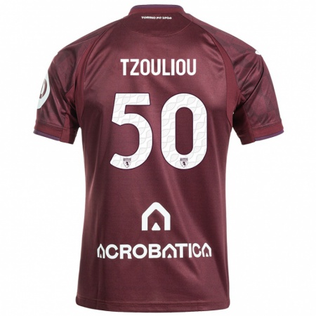 Kandiny Enfant Maillot Dimitrianos Tzouliou #50 Bordeaux Blanc Tenues Domicile 2024/25 T-Shirt