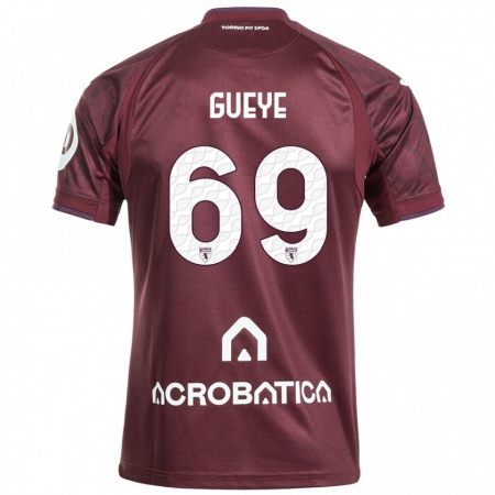 Kandiny Enfant Maillot Ousmane Gueye #69 Bordeaux Blanc Tenues Domicile 2024/25 T-Shirt