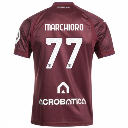 Kandiny Enfant Maillot Raffaele Marchioro #77 Bordeaux Blanc Tenues Domicile 2024/25 T-Shirt