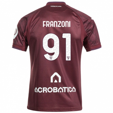 Kandiny Enfant Maillot Nicolò Franzoni #91 Bordeaux Blanc Tenues Domicile 2024/25 T-Shirt